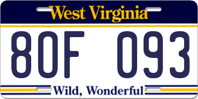 WV license plate 8OF093