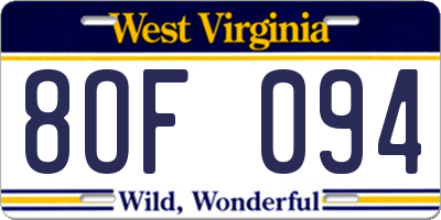 WV license plate 8OF094