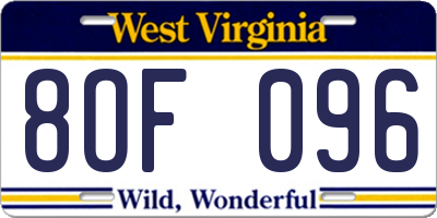 WV license plate 8OF096