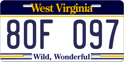 WV license plate 8OF097