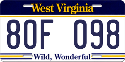 WV license plate 8OF098