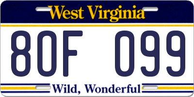 WV license plate 8OF099