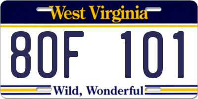 WV license plate 8OF101