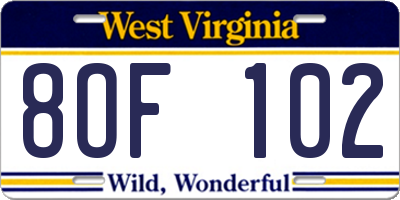 WV license plate 8OF102
