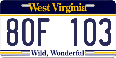 WV license plate 8OF103