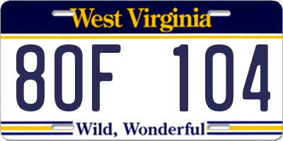 WV license plate 8OF104