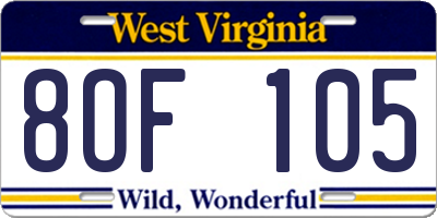 WV license plate 8OF105