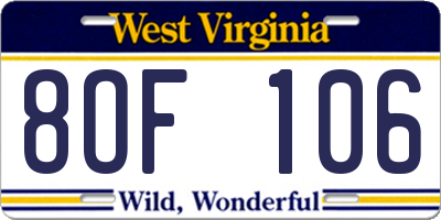 WV license plate 8OF106