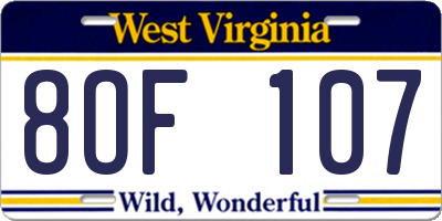 WV license plate 8OF107