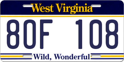 WV license plate 8OF108