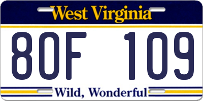 WV license plate 8OF109