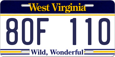 WV license plate 8OF110