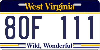 WV license plate 8OF111