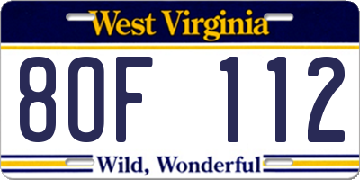 WV license plate 8OF112
