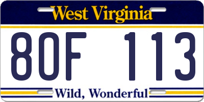 WV license plate 8OF113