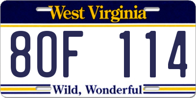WV license plate 8OF114