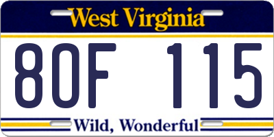 WV license plate 8OF115