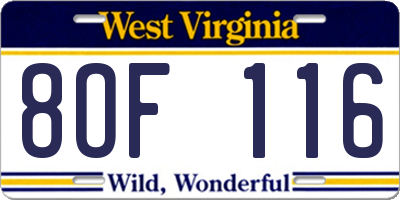 WV license plate 8OF116