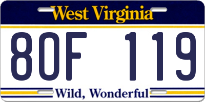 WV license plate 8OF119