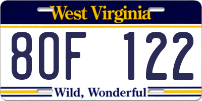 WV license plate 8OF122