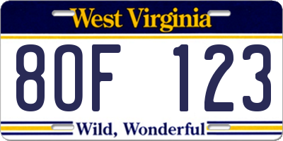 WV license plate 8OF123