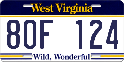 WV license plate 8OF124