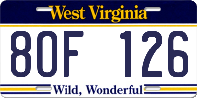WV license plate 8OF126