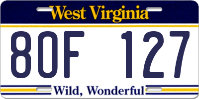WV license plate 8OF127