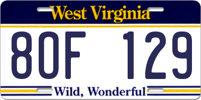 WV license plate 8OF129