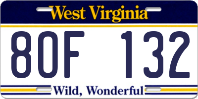 WV license plate 8OF132