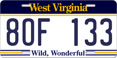 WV license plate 8OF133