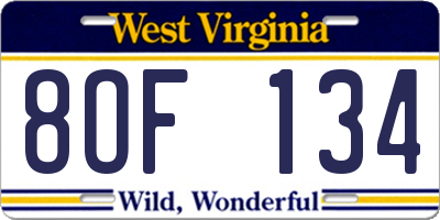 WV license plate 8OF134