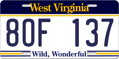 WV license plate 8OF137