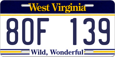WV license plate 8OF139