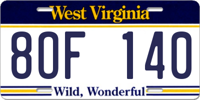 WV license plate 8OF140