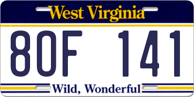 WV license plate 8OF141