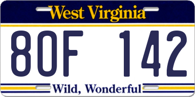 WV license plate 8OF142