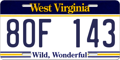 WV license plate 8OF143