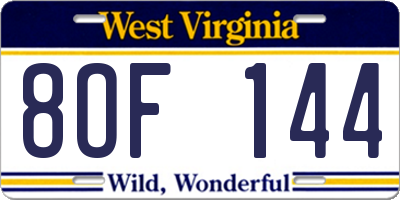 WV license plate 8OF144