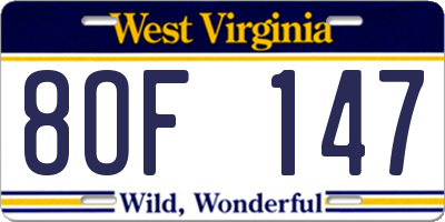 WV license plate 8OF147