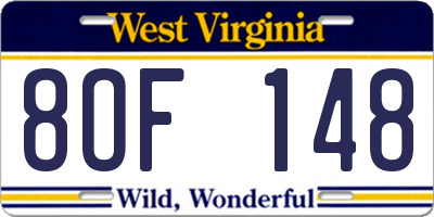 WV license plate 8OF148