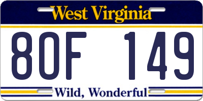 WV license plate 8OF149