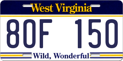 WV license plate 8OF150
