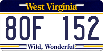 WV license plate 8OF152