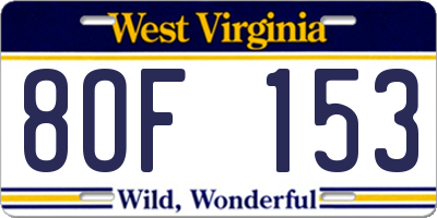 WV license plate 8OF153