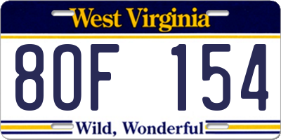 WV license plate 8OF154