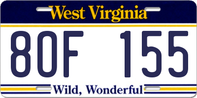 WV license plate 8OF155