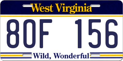 WV license plate 8OF156