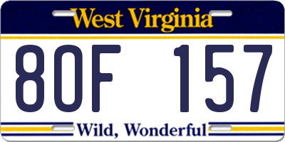 WV license plate 8OF157