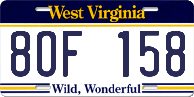 WV license plate 8OF158